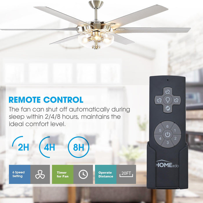 70" Modern Brushed Nickel DC Motor Downrod Mount Ceiling Fan with Lighting and Remote Control - Sweatfully