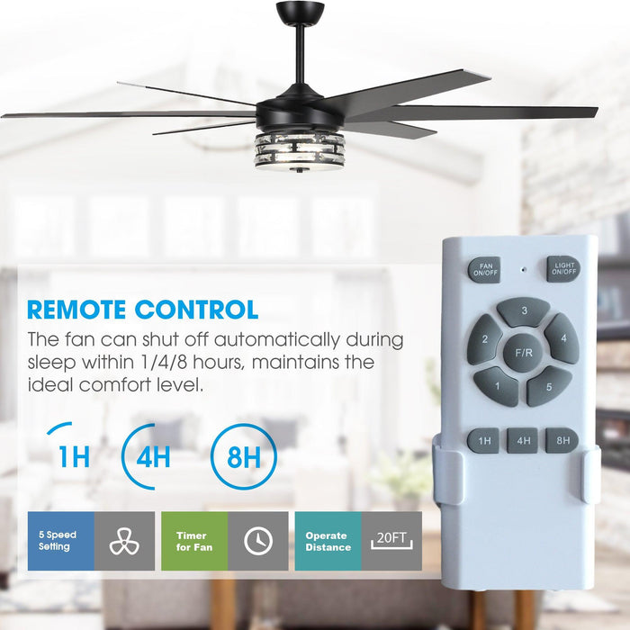 70" Modern DC Motor Downrod Mount Reversible Ceiling Fan with Lighting and Remote Control - Sweatfully