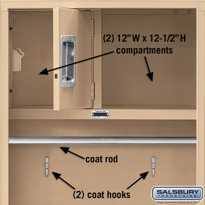 Salsbury 24" Wide Open Access Metal Locker - 6 Feet High - 18 Inches Deep - Tan - Assembled - Sweatfully