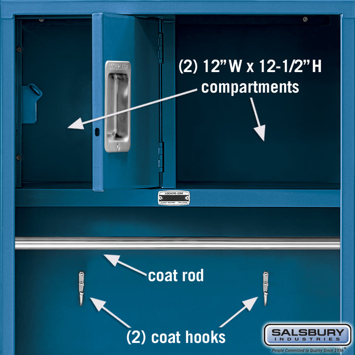 Salsbury 24" Wide Open Access Metal Locker - 6 Feet High - 24 Inches Deep - Blue - Assembled - Sweatfully
