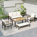 5 Pieces Outdoor Patio Conversation Set with 3-Seat Sofa, Cushions for Backyard, Poolside, Garden - Sweatfully