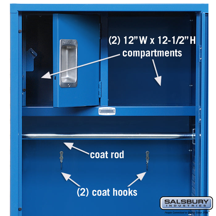 Salsbury 24" Wide Standard Gear Metal Locker - 6 Feet High - 24 Inches Deep - Blue - Assembled - Sweatfully