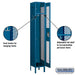 Salsbury 12" Wide Single Tier Vented Metal Locker - 1 Wide - 6 Feet High - 12 Inches Deep - Blue - Assembled - Sweatfully