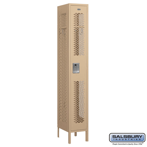 Salsbury 12" Wide Single Tier Vented Metal Locker - 1 Wide - 6 Feet High - 15 Inches Deep - Tan - Assembled - Sweatfully