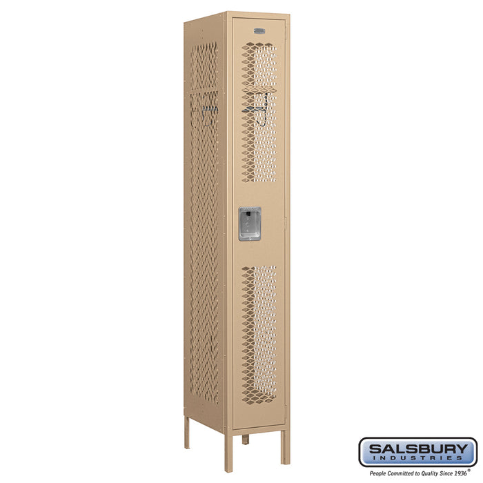 Salsbury 12" Wide Single Tier Vented Metal Locker - 1 Wide - 6 Feet High - 18 Inches Deep - Tan - Unassembled - Sweatfully