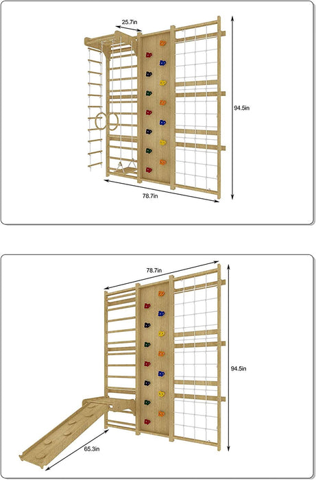 Walnut 9-in-1 Swedish Ladder Wall Gym | Indoor Wooden Climber & Activity Set for Kids - Sweatfully