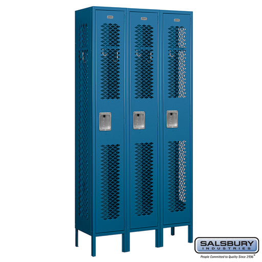 Salsbury 12" Wide Single Tier Vented Metal Locker - 3 Wide - 6 Feet High - 12 Inches Deep - Blue - Assembled - Sweatfully