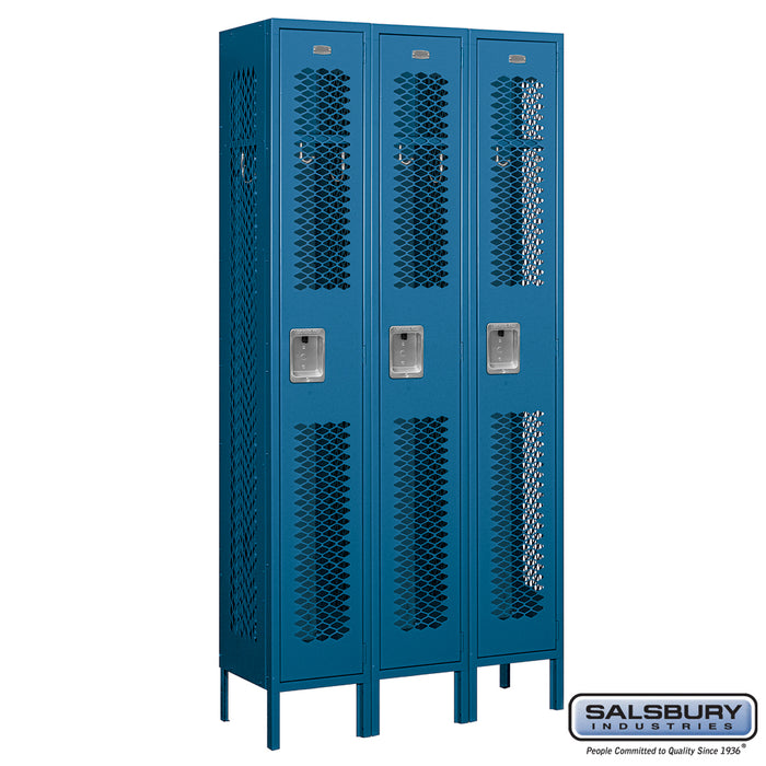 Salsbury 12" Wide Single Tier Vented Metal Locker - 3 Wide - 6 Feet High - 12 Inches Deep - Blue - Unassembled - Sweatfully