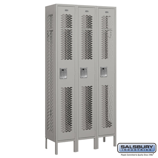 Salsbury 12" Wide Single Tier Vented Metal Locker - 3 Wide - 6 Feet High - 12 Inches Deep - Gray - Assembled - Sweatfully