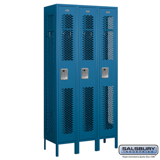 Salsbury 12" Wide Single Tier Vented Metal Locker - 3 Wide - 6 Feet High - 15 Inches Deep - Blue - Assembled - Sweatfully