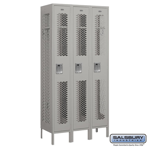 Salsbury 12" Wide Single Tier Vented Metal Locker - 3 Wide - 6 Feet High - 15 Inches Deep - Gray - Assembled - Sweatfully