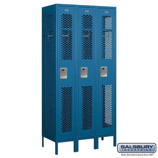 Salsbury 12" Wide Single Tier Vented Metal Locker - 3 Wide - 6 Feet High - 18 Inches Deep - Blue - Assembled - Sweatfully