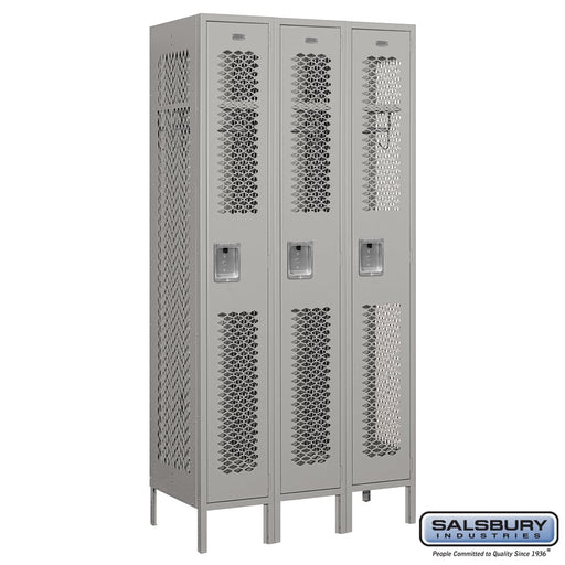 Salsbury 12" Wide Single Tier Vented Metal Locker - 3 Wide - 6 Feet High - 18 Inches Deep - Gray - Assembled - Sweatfully