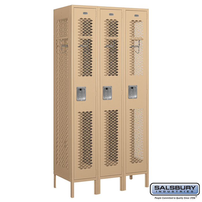 Salsbury 12" Wide Single Tier Vented Metal Locker - 3 Wide - 6 Feet High - 18 Inches Deep - Tan - Assembled - Sweatfully