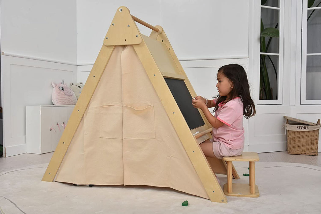 Oak - Wood Learning Tent and Climber with Desk and Chair - Sweatfully
