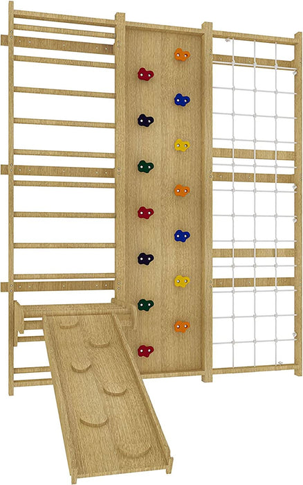 Walnut 9-in-1 Swedish Ladder Wall Gym | Indoor Wooden Climber & Activity Set for Kids - Sweatfully