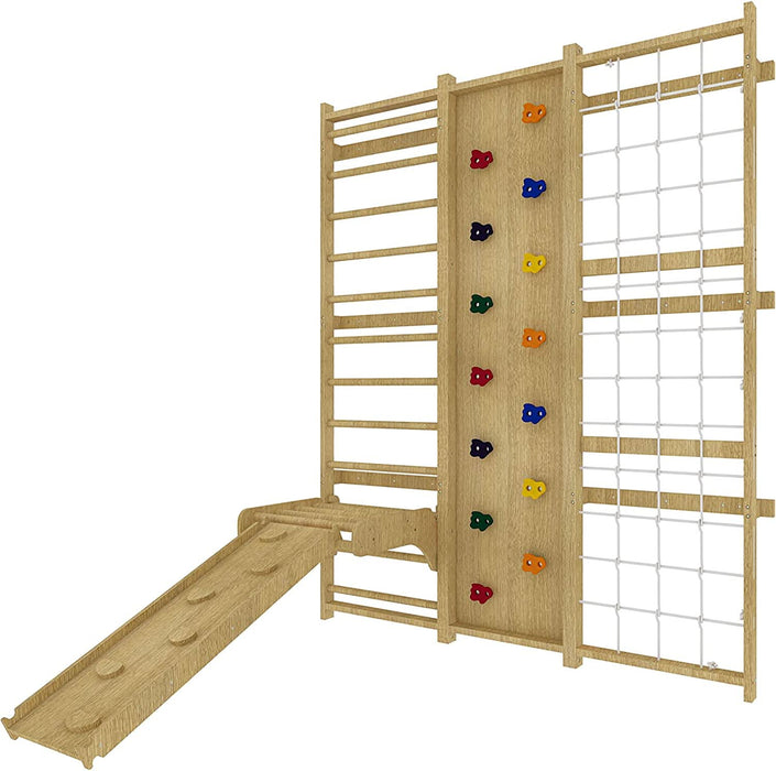 Walnut 9-in-1 Swedish Ladder Wall Gym | Indoor Wooden Climber & Activity Set for Kids - Sweatfully