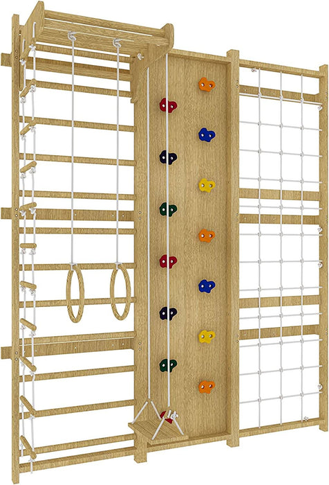 Walnut 9-in-1 Swedish Ladder Wall Gym | Indoor Wooden Climber & Activity Set for Kids - Sweatfully