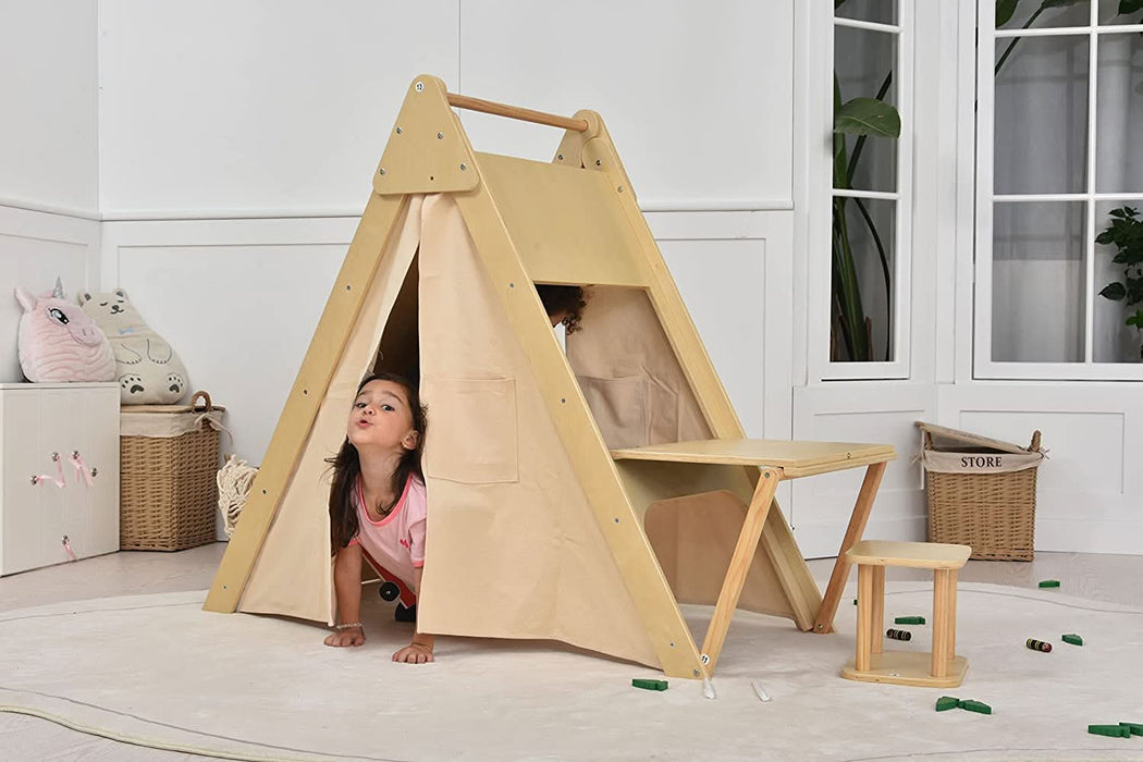 Oak - Wood Learning Tent and Climber with Desk and Chair - Sweatfully