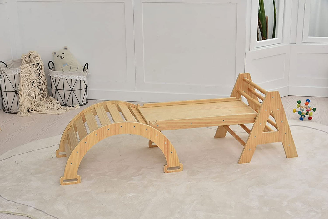 Maple - Wood Small Triangle Climbing Set with Ladder Slide and Rocker - Sweatfully