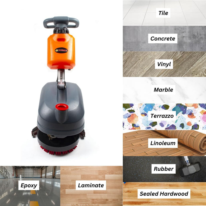 RT15 14" Commercial Compact Floor Scrubber Machine, 14500 sqft/h, 4-Gal Sewage Tank, Efficient Cleaning for Hard Floors - Sweatfully