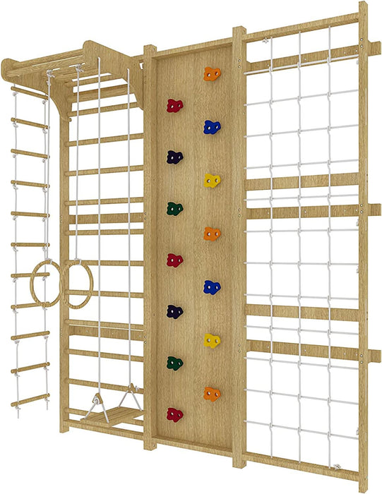 Walnut 9-in-1 Swedish Ladder Wall Gym | Indoor Wooden Climber & Activity Set for Kids - Sweatfully