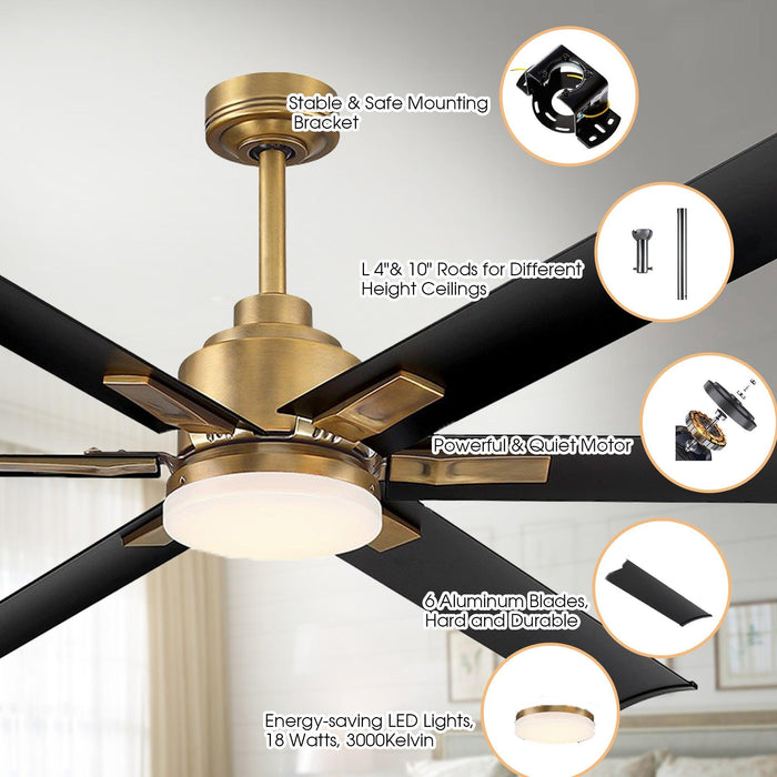 72" Bankston Modern DC Motor Downrod Mount Reversible Ceiling Fan with Lighting and Remote Control - Sweatfully