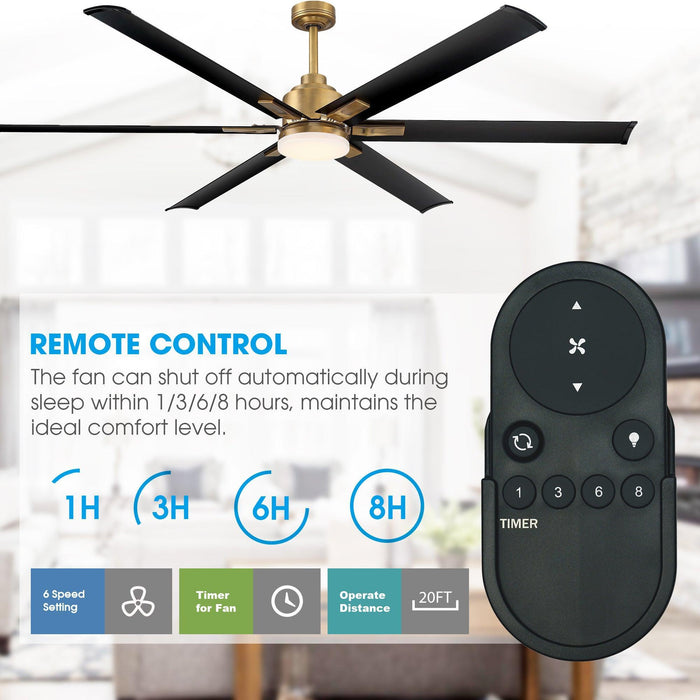 72" Bankston Modern DC Motor Downrod Mount Reversible Ceiling Fan with Lighting and Remote Control - Sweatfully