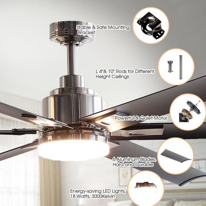 72" Bankston Modern DC Motor Downrod Mount Reversible Ceiling Fan with Lighting and Remote Control - Sweatfully