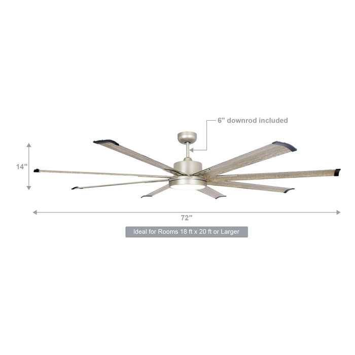 72" Bankston Modern Satin Nickel DC Motor Downrod Mount Ceiling Fan with LED Lighting and Remote Control - Sweatfully