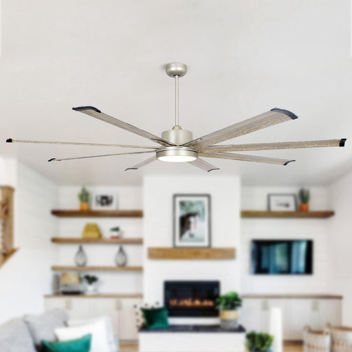 72" Bankston Modern Satin Nickel DC Motor Downrod Mount Ceiling Fan with LED Lighting and Remote Control - Sweatfully