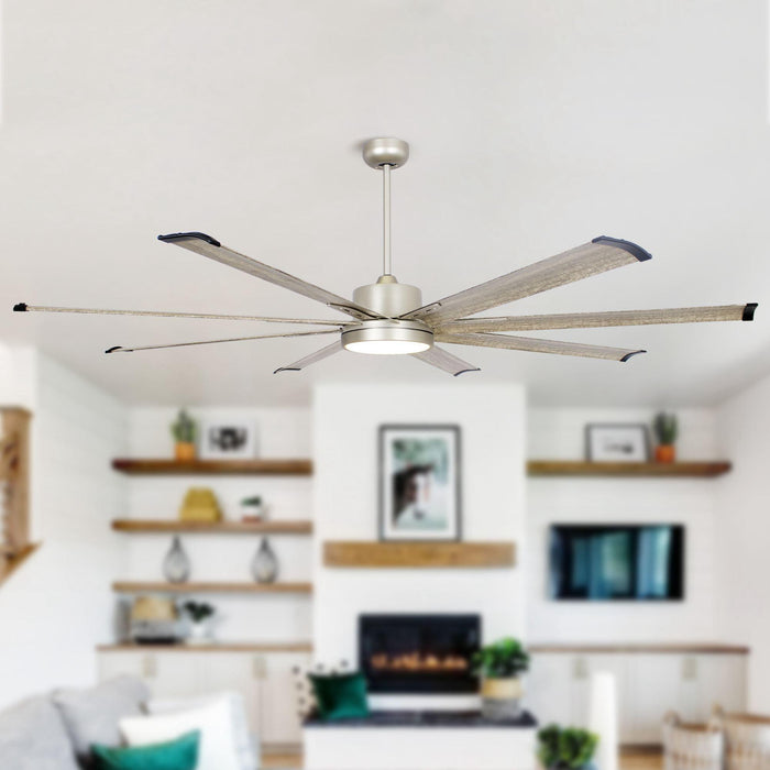 72" Bankston Modern Satin Nickel DC Motor Downrod Mount Ceiling Fan with LED Lighting and Remote Control - Sweatfully