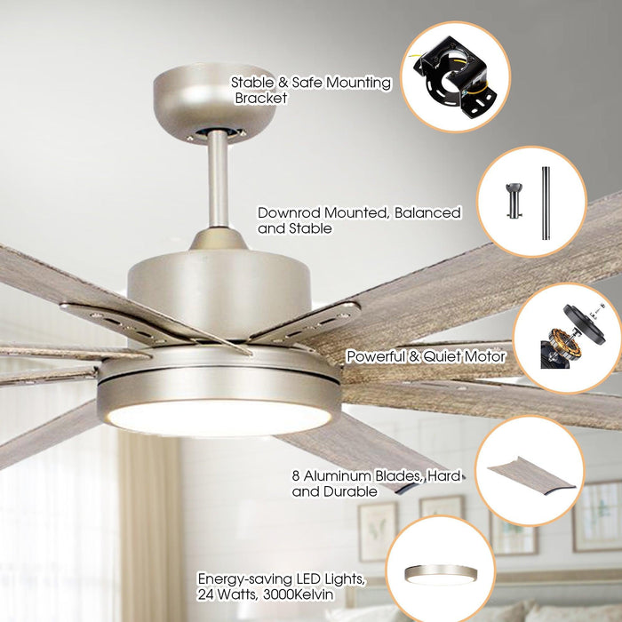 72" Bankston Modern Satin Nickel DC Motor Downrod Mount Ceiling Fan with LED Lighting and Remote Control - Sweatfully