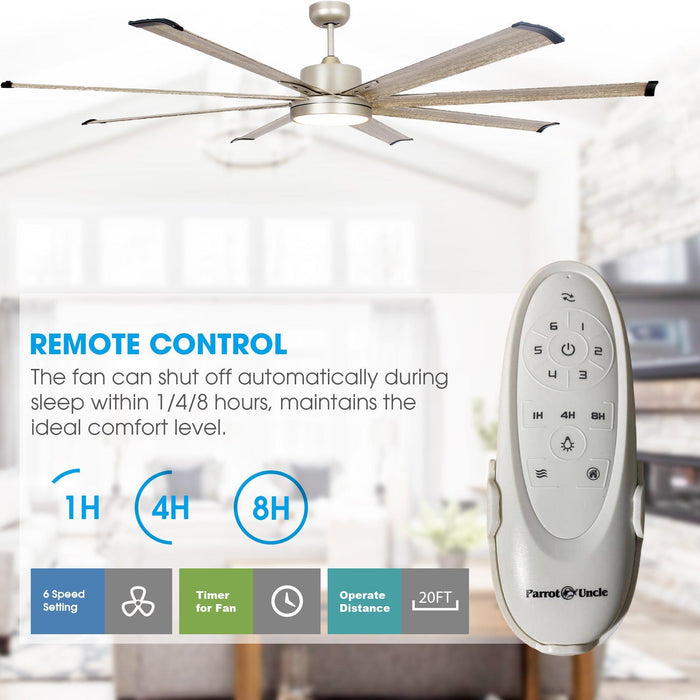 72" Bankston Modern Satin Nickel DC Motor Downrod Mount Ceiling Fan with LED Lighting and Remote Control - Sweatfully