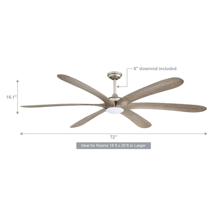 72" Jaydn Farmhouse Satin Nickel DC Motor Downrod Mount Reversible Ceiling Fan with Lighting and Remote Control - Sweatfully