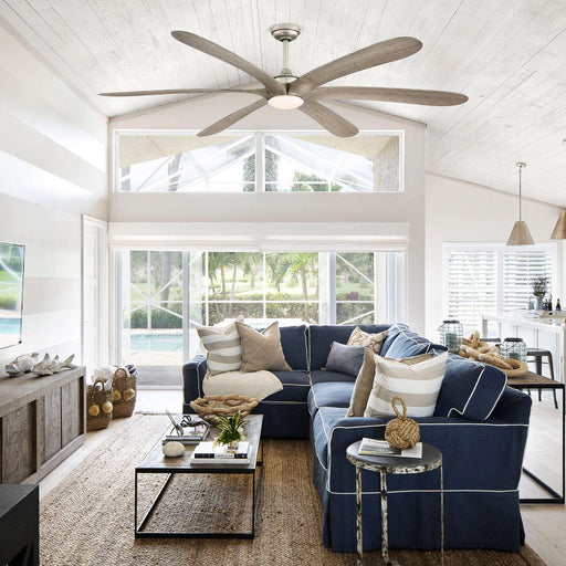 72" Jaydn Farmhouse Satin Nickel DC Motor Downrod Mount Reversible Ceiling Fan with Lighting and Remote Control - Sweatfully