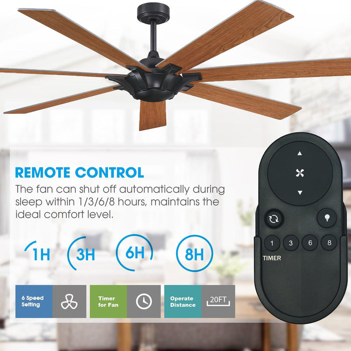72" Farmhouse DC Motor Brushed Nickel Downrod Mount Reversible Ceiling Fan with Remote Control - Sweatfully