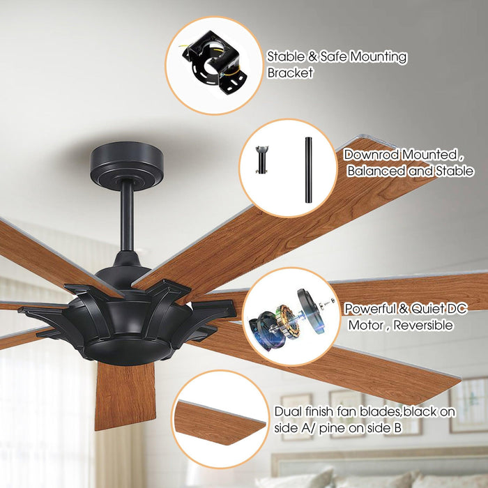 72" Farmhouse DC Motor Brushed Nickel Downrod Mount Reversible Ceiling Fan with Remote Control - Sweatfully