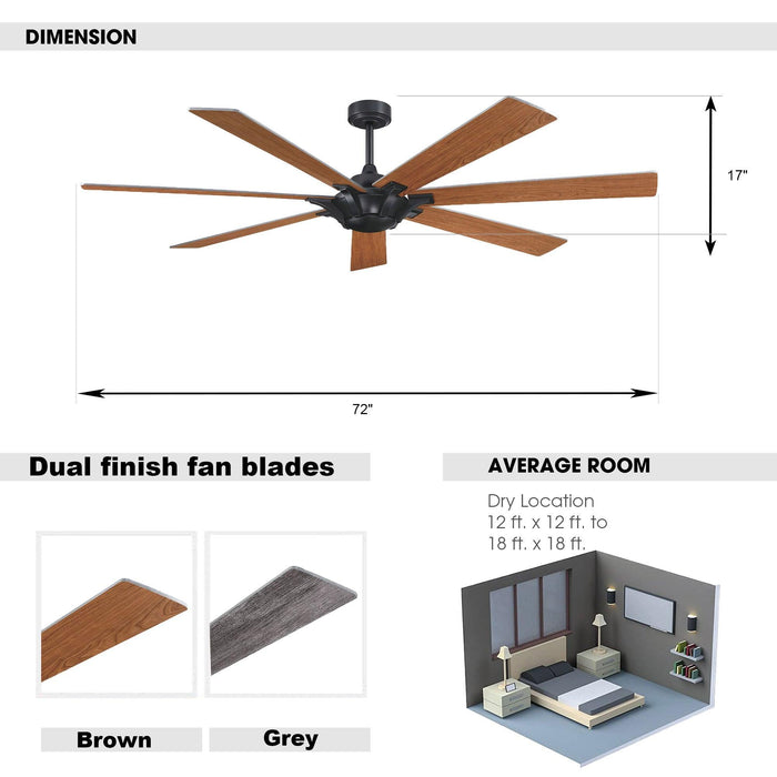 72" Farmhouse DC Motor Brushed Nickel Downrod Mount Reversible Ceiling Fan with Remote Control - Sweatfully