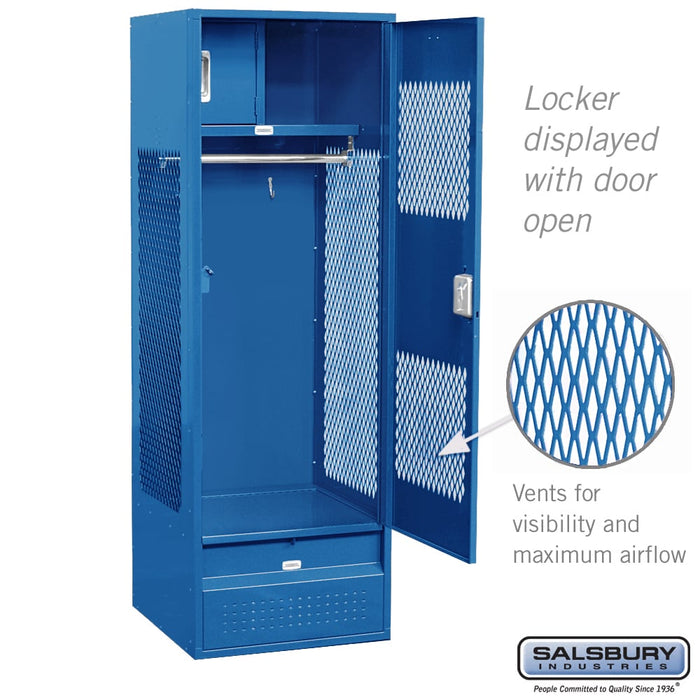 Salsbury 24" Wide Vented Gear Metal Locker - 6 Feet High - 24 Inches Deep - Blue - Assembled - Sweatfully