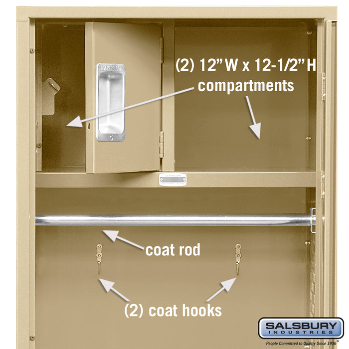 Salsbury 24" Wide Vented Gear Metal Locker - 6 Feet High - 24 Inches Deep - Tan - Assembled - Sweatfully