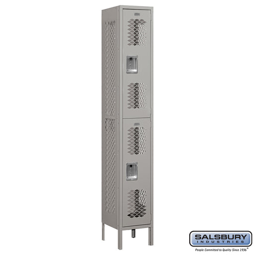 Salsbury 12" Wide Double Tier Vented Metal Locker - 1 Wide - 6 Feet High - 12 Inches Deep - Gray - Unassembled - Sweatfully