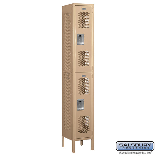 Salsbury 12" Wide Double Tier Vented Metal Locker - 1 Wide - 6 Feet High - 12 Inches Deep - Tan - Assembled - Sweatfully