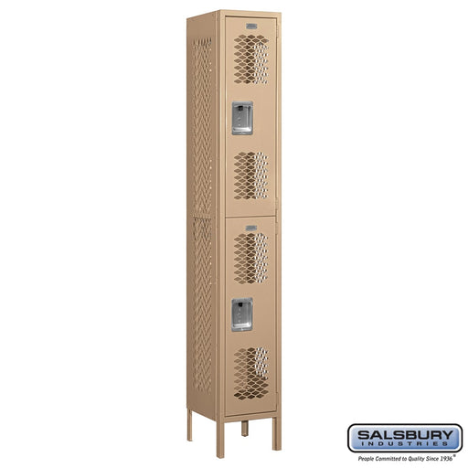 Salsbury 12" Wide Double Tier Vented Metal Locker - 1 Wide - 6 Feet High - 12 Inches Deep - Tan - Unassembled - Sweatfully