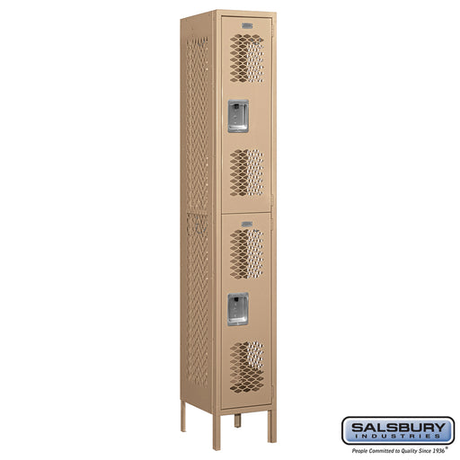 Salsbury 12" Wide Double Tier Vented Metal Locker - 1 Wide - 6 Feet High - 15 Inches Deep - Tan - Unassembled - Sweatfully
