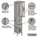 Salsbury 12" Wide Double Tier Vented Metal Locker - 1 Wide - 6 Feet High - 18 Inches Deep - Gray - Assembled - Sweatfully
