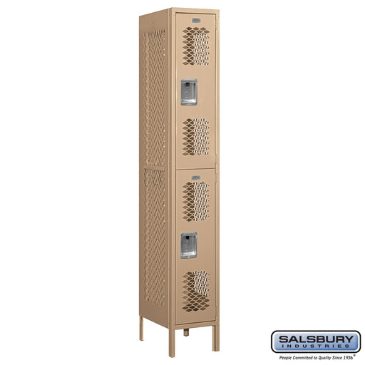 Salsbury 12" Wide Double Tier Vented Metal Locker - 1 Wide - 6 Feet High - 18 Inches Deep - Tan - Assembled - Sweatfully