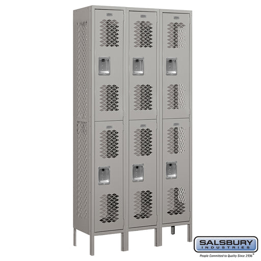 Salsbury 12" Wide Double Tier Vented Metal Locker - 3 Wide - 6 Feet High - 12 Inches Deep - Gray - Assembled - Sweatfully
