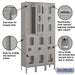 Salsbury 12" Wide Double Tier Vented Metal Locker - 3 Wide - 6 Feet High - 12 Inches Deep - Gray - Unassembled - Sweatfully
