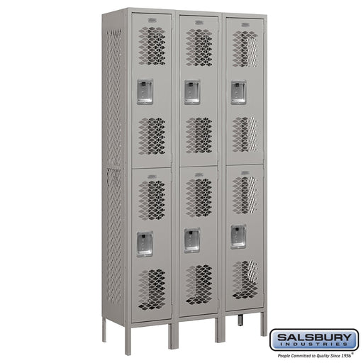 Salsbury 12" Wide Double Tier Vented Metal Locker - 3 Wide - 6 Feet High - 12 Inches Deep - Gray - Unassembled - Sweatfully
